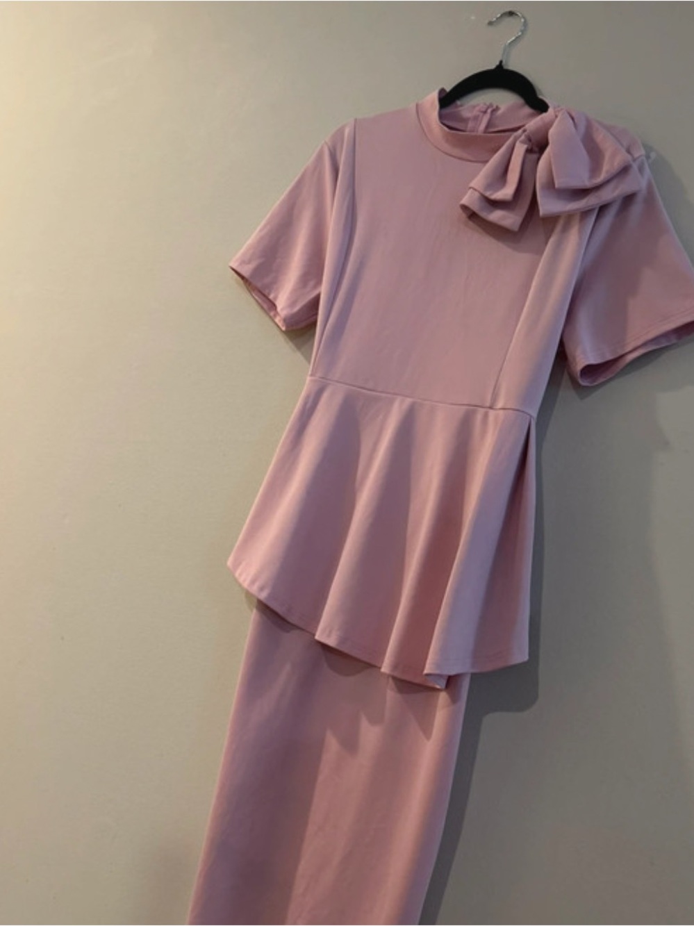 Women's Blush Pink Bow-Detail Midi Dress